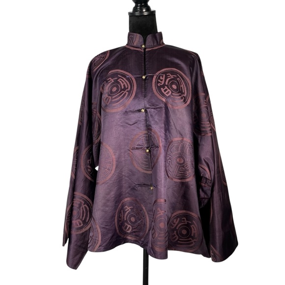 Purple Kimono Jacket Chinese Asian Button-Up Robe Tang Jacket Blue Reversible - Picture 4 of 15